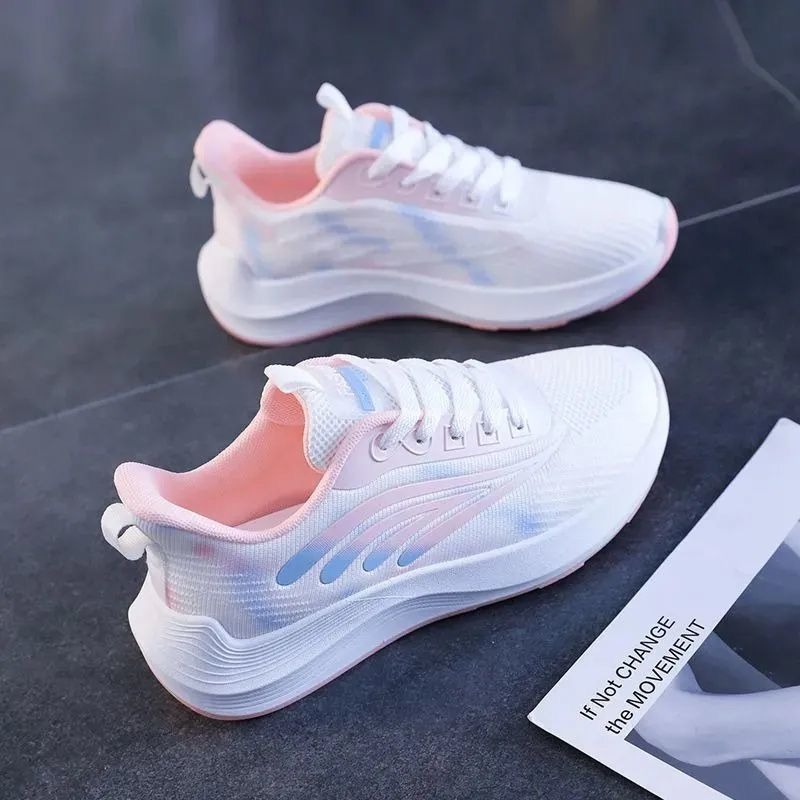 Women Sports Shoes Casual Flat Breathable Knitted Sneakers New Shock-absorbing Sports Tennis Shoes Woman Lace Up Soft Bottom Walking Shoes - 4