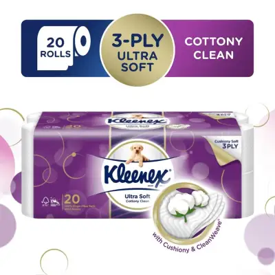 KLEENEX Ultra Soft Toilet Tissue Paper Cottony Clean 20 Rolls