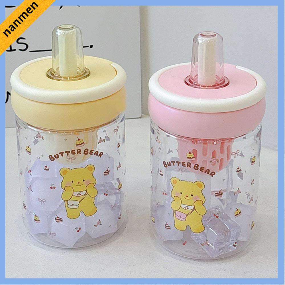 NANMEN Gấu bơ Cốc trà sữa Vòng nâng 500ml Bình nước Di động Có ống hút Cốc nước Trà sữa