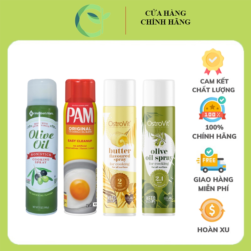 Dầu xịt ăn kiêng 0 calo - cooking spray pam 12oz, ostrovit, member's mark olive ~1200 lần xịt chiên xào nướng