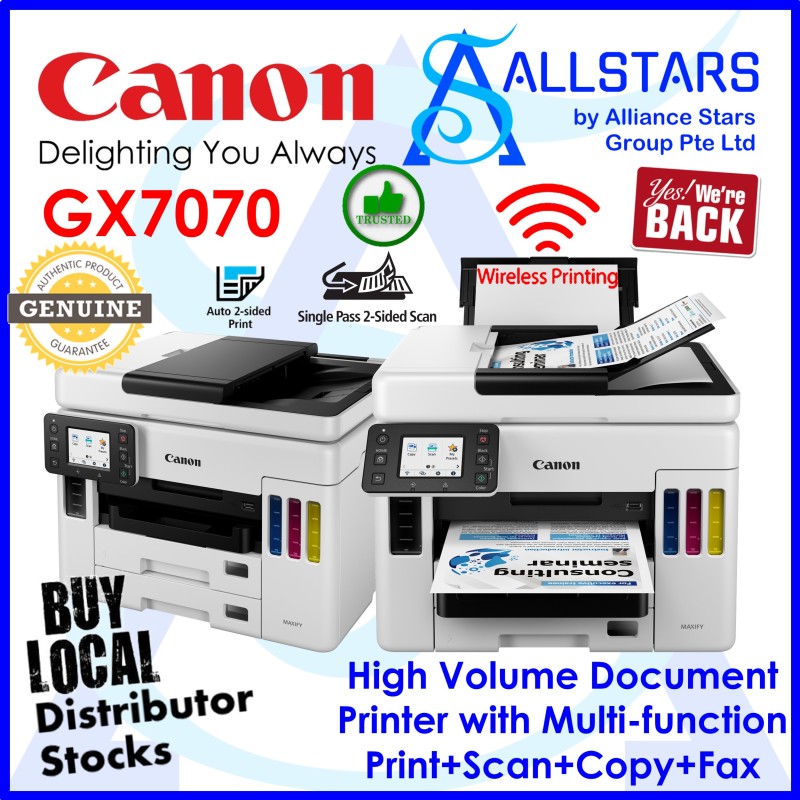(ALLSTARS : We are Back / Printer Promo) *FREE Next Day Delivery* Canon Maxify GX7070 Easy Refillable Ink Tank Wireless 4-in-1 Business Printer for High Volume Document Printing (Warranty 2years on-site or 80K pages print with Canon SG) Singapore