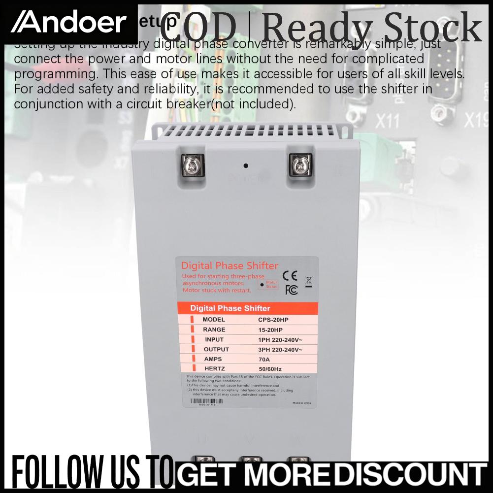 Andoer Digital Phase Shifter การใช้พลังงานต่ำตัวแปลงเฟสเดียวถึง 3 เฟสที่แม่นยำการตั้งค่าที่เป็นมิตรกับผู้ใช้ประสิทธิภาพสูงขนาดกะทัดรัดสำหรับโรงรถ ราคา 12,114 บาท*ส่งฟรี