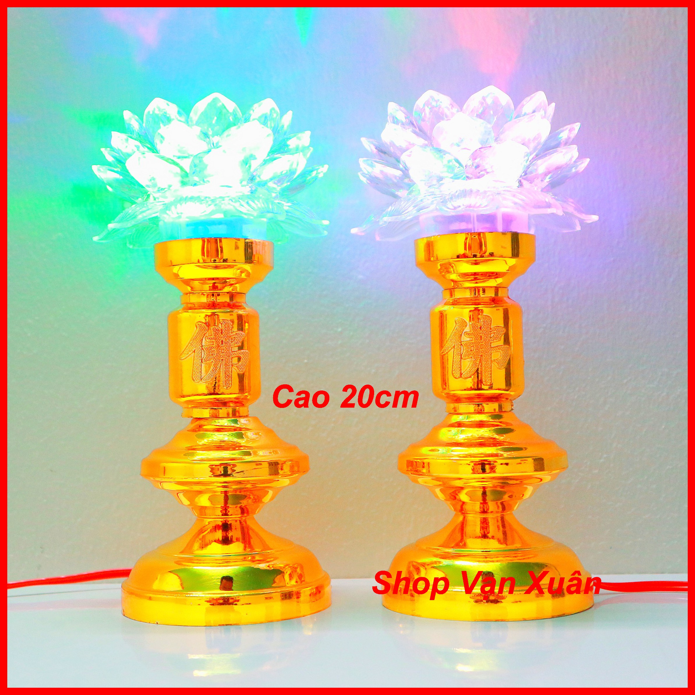 Cặp Đèn thờ led hoa sen đổi 7 màu cao 20cm - đèn thờ cúng đèn thờ phật đèn bàn thờ - van xuan