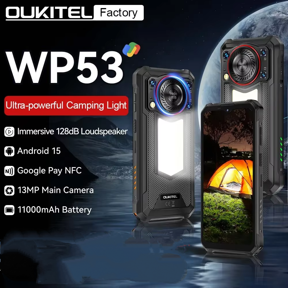 Oukitel WP53 Rugged Smartphone Android 15 6.52" HD Camping Light Telephone Portable 24G(8+16)+128GB 11000mAh 13MP Camera 18W NFC ราคา 6,500 บาท*ส่งฟรี