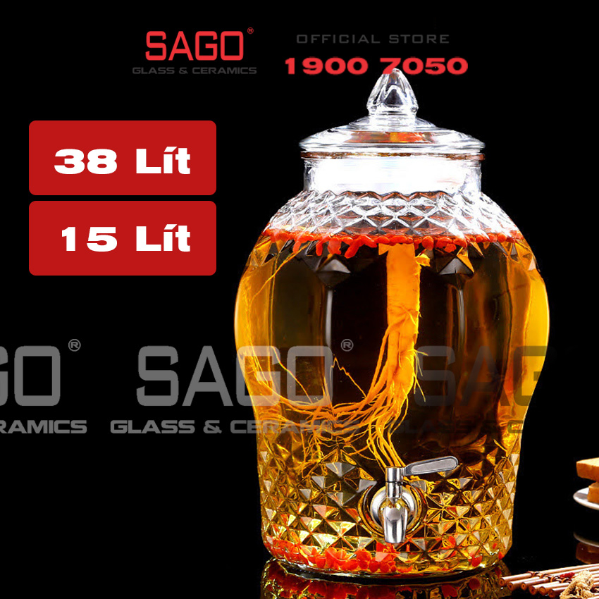 Bình thủy tinh kim cương 15 lít , 38 lít | có hoặc không vòi