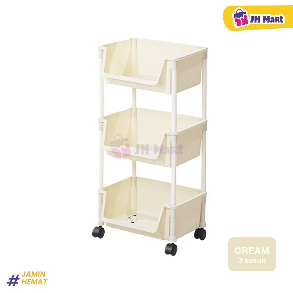 JH MART Rak Roda Dapur Kosmetik Buku Alat Tulis Serbaguna Bahan Plastik Warna Estetik Berkualitas