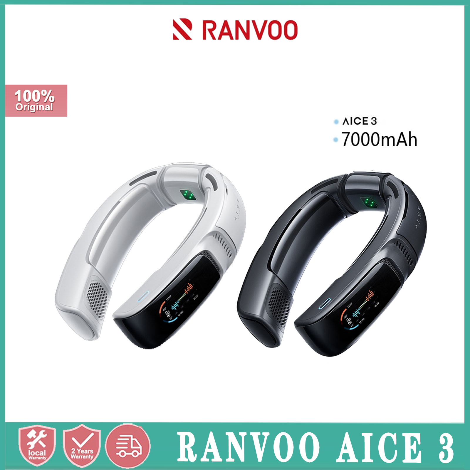 Ranvoo Aice3 neck hanging air conditioner intelligent semiconductor cooling neck hanging fan Bluetooth earphones portable wearable portable small USB fan external air conditioning cooling device ราคา 10,158 บาท*ส่งฟรี