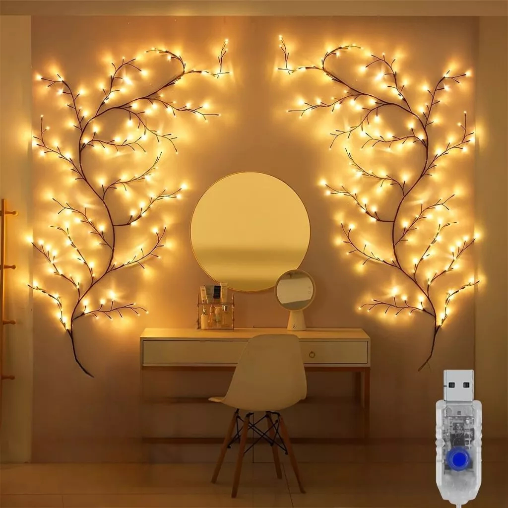 LED Vine Tree String Lights – Flexible Branch Wall Decor with 8 Modes for Home Party and Holidays