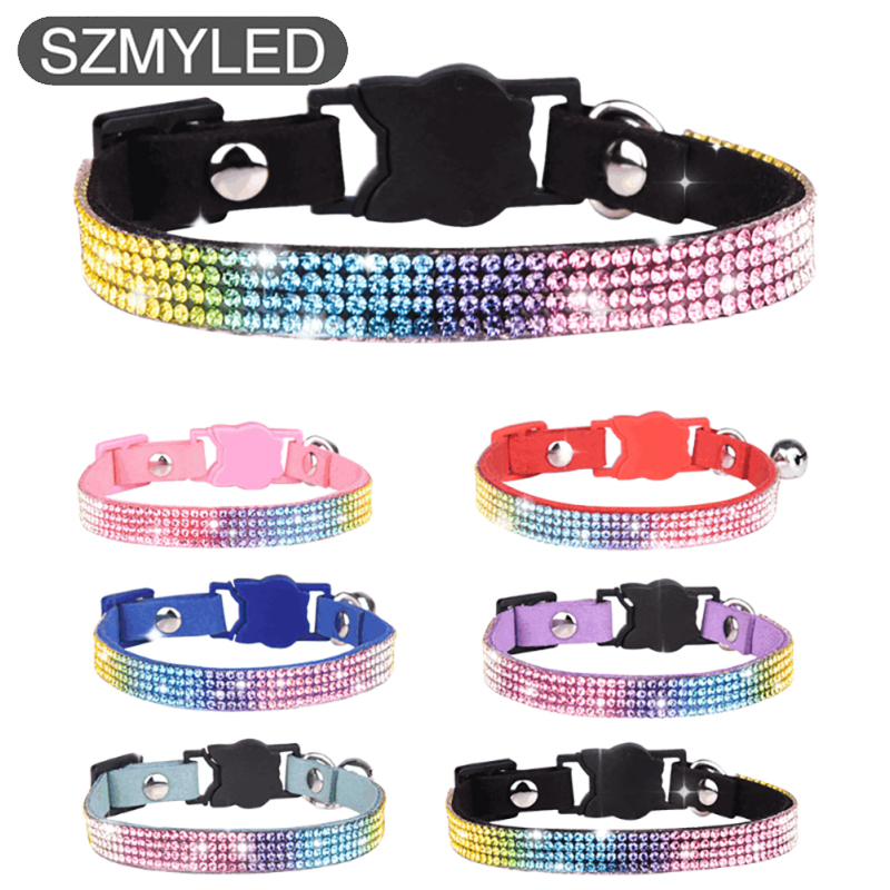 Pet Cat Collar With Bell Adjustable Anti-lost Bling Diamond Rhinestone Pet Necklace Pet Accessories