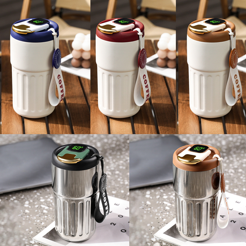 Cốc giữ nhiệt 450ml có nắp hiển thị nhiệt độ thông minh, màn hình nhiệt độ thông minh chống rò rỉ bằng thép không gỉ đi du lịch Cốc giữ nhiệt cầm tay