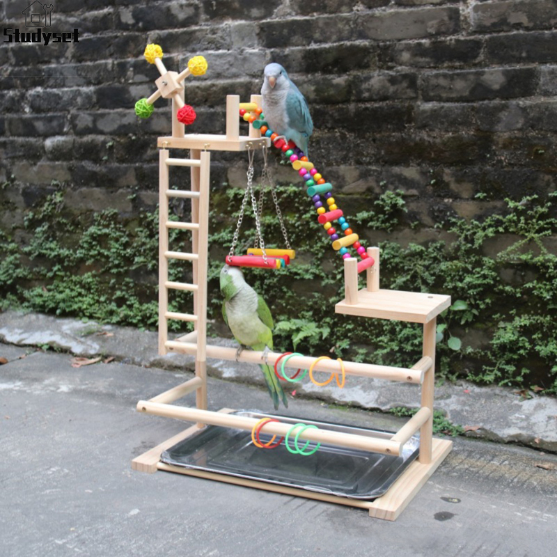 Studyset Bird Playground Bird Perch Stand Wooden Exercise Perch Gym Stand With Ladder, Swings And Windmill Toys For Conures, Parakeets, Cockatoos & Lovebirds ราคา 818 บาท*ส่งฟรี