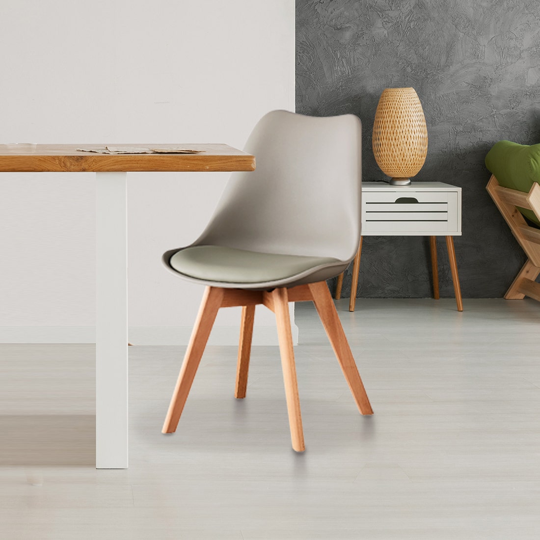 SB Design Square SB FURNITURE เก้าอี้ไม้เบาะหนัง รุ่น Lifely สีเทา (48x58x82 ซม.) ราคา 990 บาท*ส่งฟรี