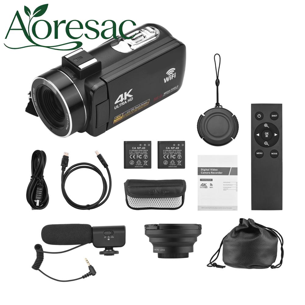 กล้องถ่ายรูปและอุปกรณ์ถ่ายภาพ Aoresac กล้องวิดีโอดิจิตอล 4K WiFi กล้องวิดีโอ DV เครื่องบันทึก 56MP 18X ซูมดิจิตอล 3.0 นิ้วหน้าจอสัมผัส IPS รองรับการตรวจจับใบหน้า IR Night Vision ป้องกันการสั่นด้วยแบตเตอรี่ 2 ชิ้น + รีโมทคอนโทรล + พกพา