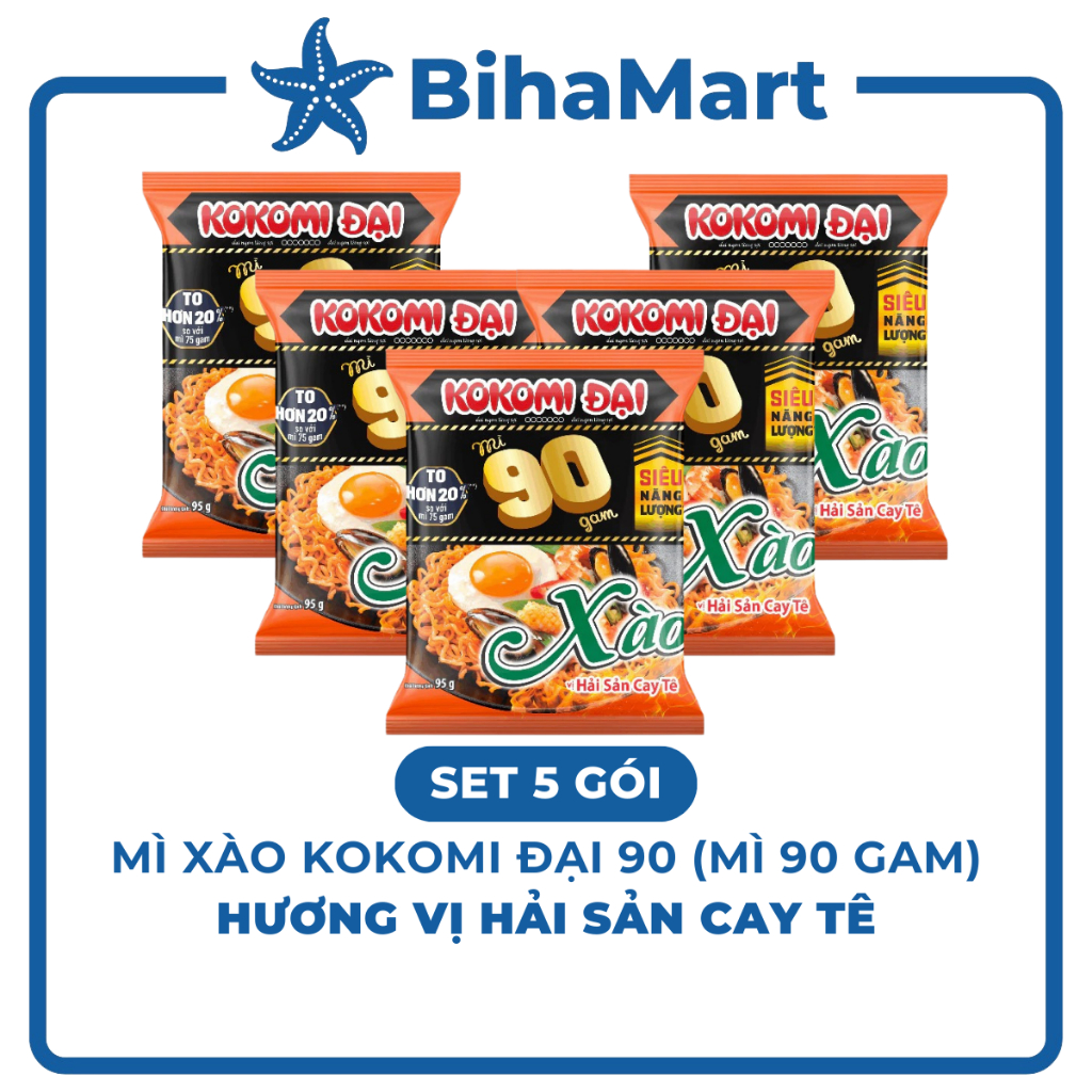 [SET 5 GÓI] - MASAN - Mì xào Kokomi Đại 90 Hải sản cay tê, Mì trộn Kokomi 90 Hải sản cay tê, Mì xào 