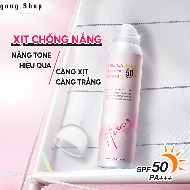 Xịt chống nắng nâng tone HEXZE 100ml SPF50 PA+++ bảo vệ da toàn diện chống nước không trôi bảo vệ da