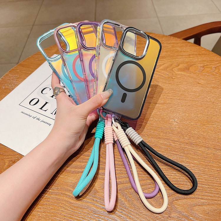 【 5AceShop 】 Bright Shadow Magsafe Discoloration Phone Case with Wrist Strap For iPhone 11/iPhone 11 Pro Max/iPhone 12/iPhone 12 Pro/iPhone 12 Pro Max/iPhone 13/iPhone 13 Pro/iPhone 13 Pro Max/iPhone 14/iPhone 14 Pro/iPhone 14 Pro Max/iPhone 15/iPhone 15