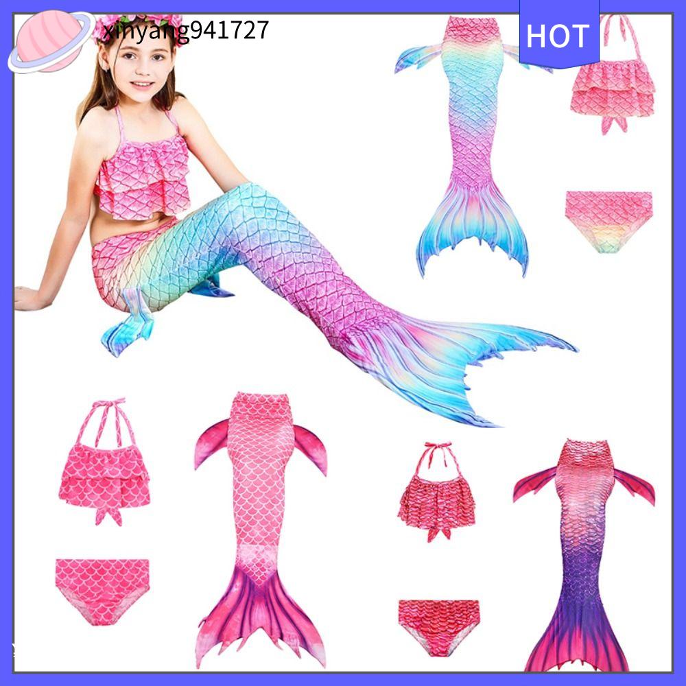 Xinyang941727 3pcs Fancy swimable Bộ đồ bơi hai mảnh đầy màu sắc cô gái Đồ bơi Trang Phục Nàng tiên cá tiên cá cho trẻ em đuôi trẻ em Bộ Đồ Tắm 3-14 năm cô gái