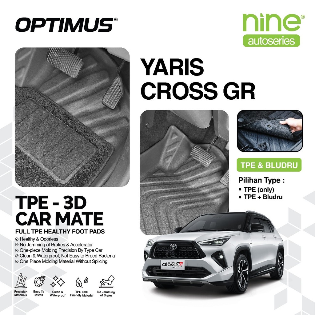 Karpet Mobil YARIS CROSS GR PREMIUM TPE 3D Mate Bludru Full Set Bagasi Anti Slip Waterproof OPTIMUS Harga 799,900 rupiah*Gratis Ongkir