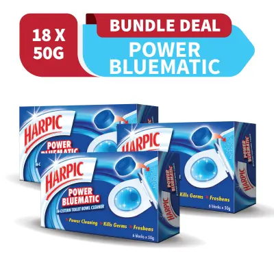 Harpic Power Bluematic Toilet Bathroom Cleaner 50G 6s x 3