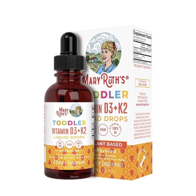 Vitamin D3+K2 lỏng thuần chay không biến đổi gen cho bé từ 1-3t Mary Ruth's Toddler 30ml USA - SẢN PHẨM ĐƯỢC CHỌN LỌC, SỬ DỤNG CỰC THÍCH, ĐƯỢC ƯA CHUỘNG TRÊN THỊ TRƯỜNG, KHÁCH YÊU CÓ THỂ TRẢI NGHIỆM VÀ PHẢN HỒI CHO SHOP NHÉ