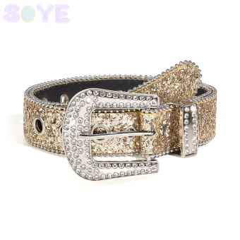 Shinning cho Rhinestone thắt lưng Phụ nữ PU Dây đeo bằng da cho Rhinestone thắt lưng cao bồi phương Tây Y2K cô gái vành đai thời trang cho quần jean người đàn ông