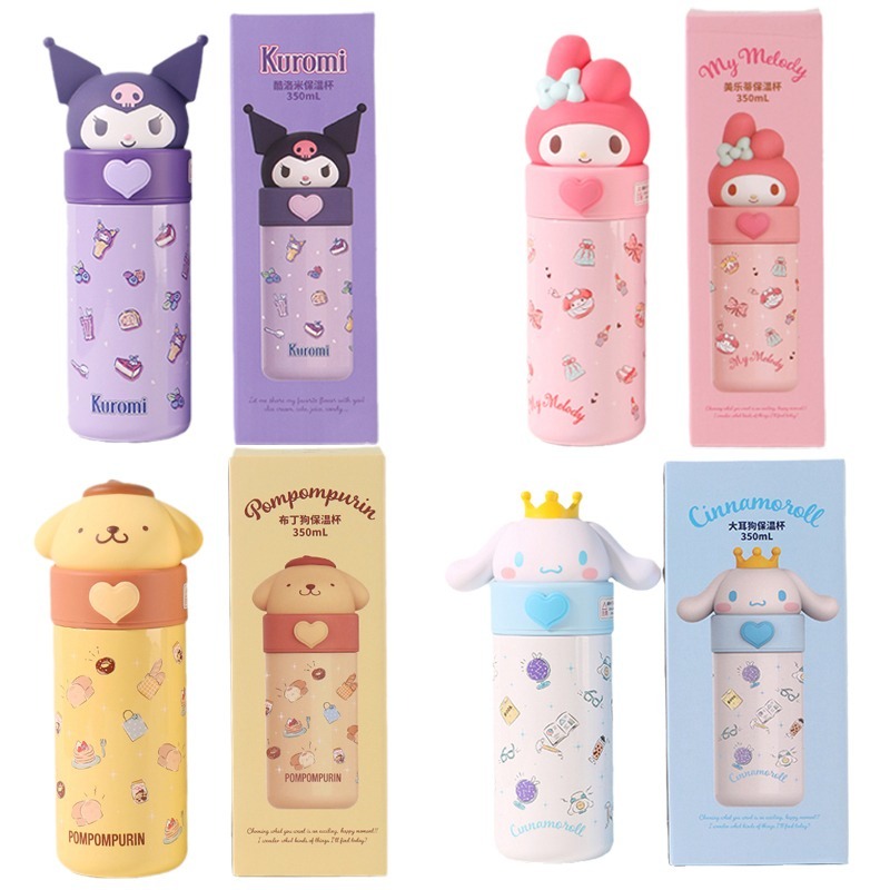 Bình Nước Giữ Nhiệt Bằng Thép Không Gỉ 316 350ml Hình Búp Bê Hoạt Hình Cinnamoroll My Melody Kuromi Purin Đáng Yêu