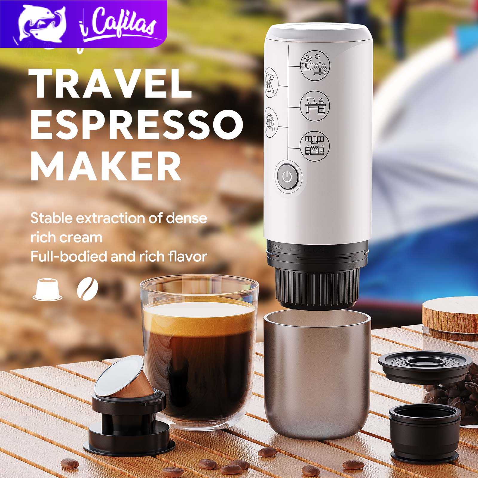 i Cafilas ME2410 Máy pha cà phê espresso di động 17 bar Cà phê Nespresso Capsule Dolce Gusto và bột cà phê cho du lịch ngoài trời