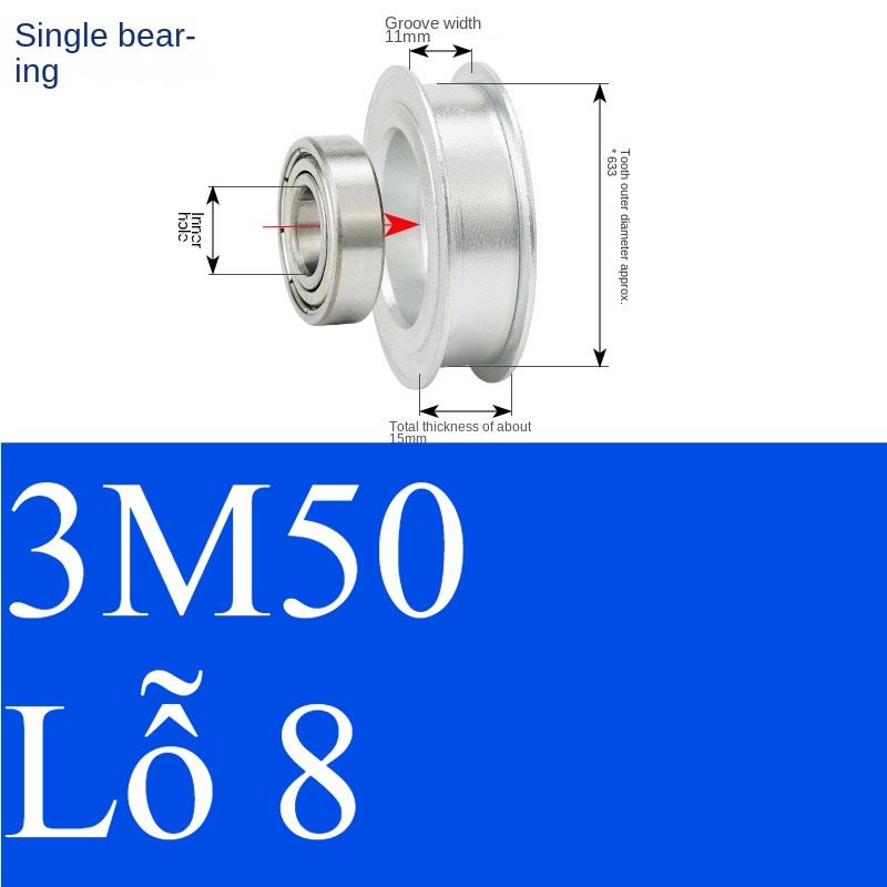 Bánh Răng Đồng Bộ bong 11 8 đơn | 3M 50 Răng Guangfa - Răng Căng, Rãnh 11/16/21mm, Có Ổ Bi, Lỗ 5-17mm, Nhôm, Hướng Dẫn Công Nghiệp