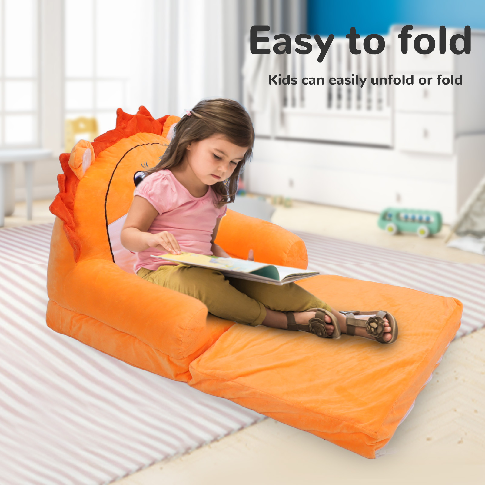 Gloglow Toddler ghế bành giường mềm gập được ra thoáng khí hình động vật trẻ em Sofa giường đọc sách cho phòng ngủ (2 lớp)