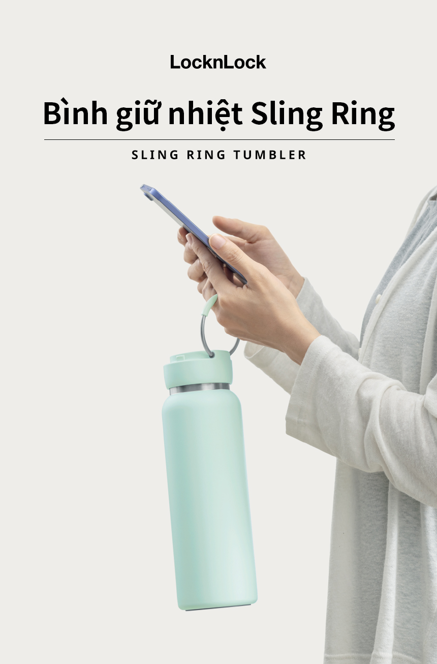 Bình giữ nhiệt Lock&Lock Sling Ring Tumbler 650ml - 800ml - Màu mint tím nhạt ngà LHC4321-22