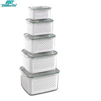 Fruit Storage Containers Refrigerator Organizers And Storage With Removable Drain Baskets Lids BPA-Free Produce Containers Keep Fruits For Vegetables Meat