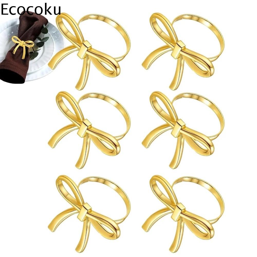 ECOCOKU 6 pcs Trang trí Vòng khăn ăn hình nơ Sang trọng Vàng / Bạc Vòng khăn Thanh lịch Nơ Khóa khăn ăn Dành cho trang trí bàn ăn