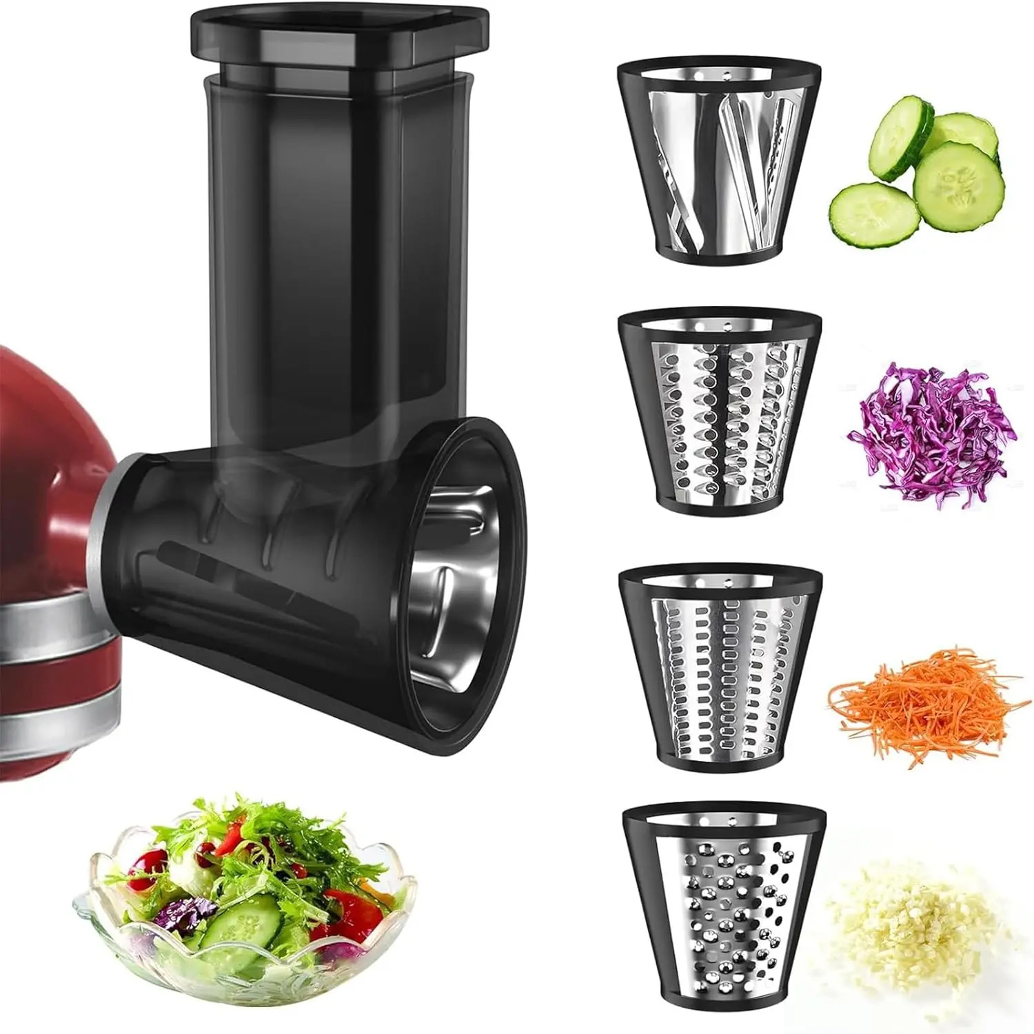 Cho KitchenAid Máy trộn để bàn Slicer Shredder tập tin đính kèm cho KitchenAid hỗ trợ nhà bếp, Slicer tập tin đính kèm với 4 lưỡi