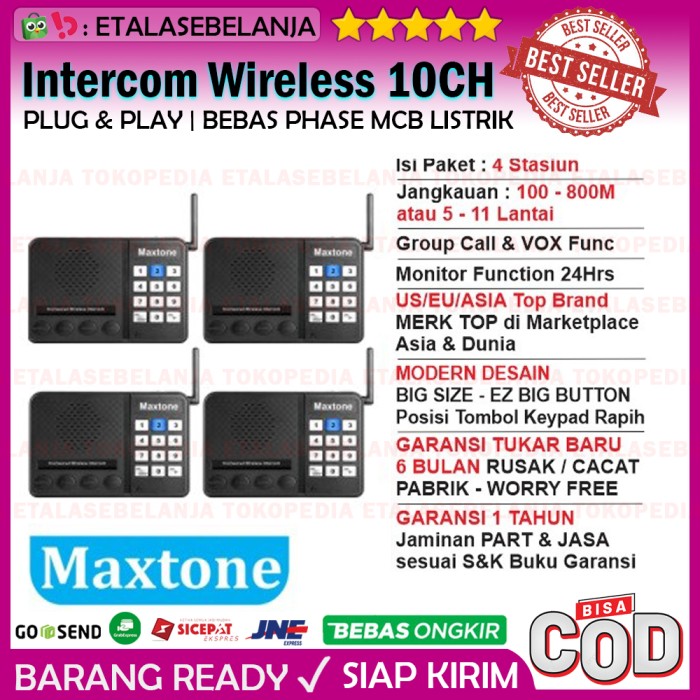 WIRELESS INTERCOM 10CH HOME OFFICE INTERKOM - MAXTONE SK1210 - 4 UNIT Harga  2,540,000 Ringgit*Penghantaran Percuma