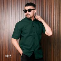 PAKAJI Kemeja Pria Basic Polos Lengan Pendek Ijo Botol 1012