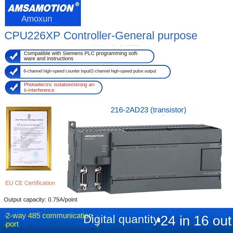 Bo Lập Trình PLC AMSAMOTION - 216-2AD23 Nâng Cao | CPU224XP AMX Tương Thích Siemens S7-200 | 214-2BD23-0XB8/2AD23