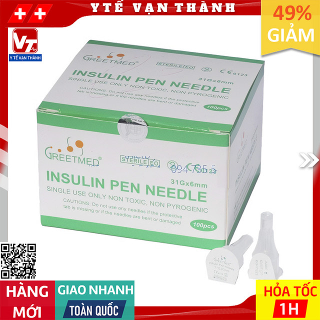 ✅ [HỘP 100 CÂY] Đầu Kim Chích Tiểu Đường (Kim Bánh Ú) GreetMed 31G | Hoặc Nhãn Hiệu Tương Đương -VT0593 - Y Tế Vạn Thành
