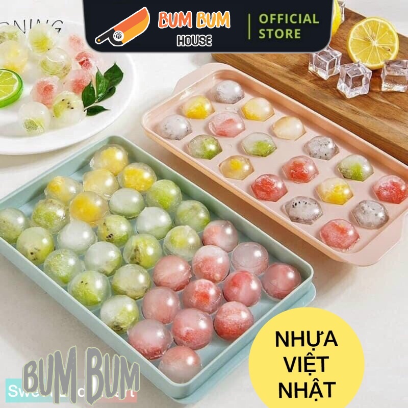 Khay Đá Tròn 33 Viên Nhựa Việt Nhật Chính Hãng - Vỉ Đá Khuôn Đá Silicon Có Nắp Đậy