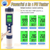 5-in-1 PH Meter Water Quality Tester - Digital TDS/EC/Temp