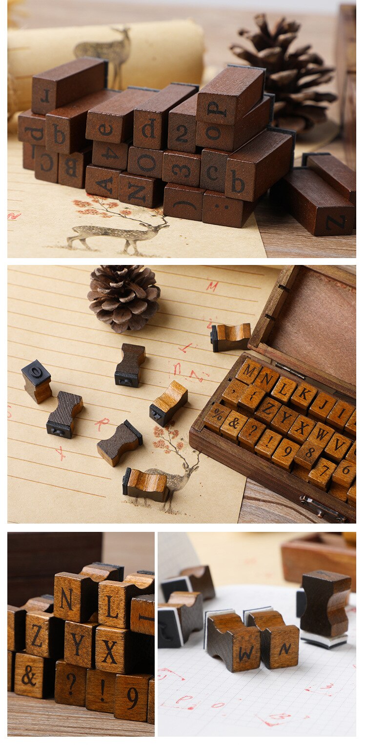 Wooden Alphabet Letter Stamps Vintage Uppercase Lowercase Letter