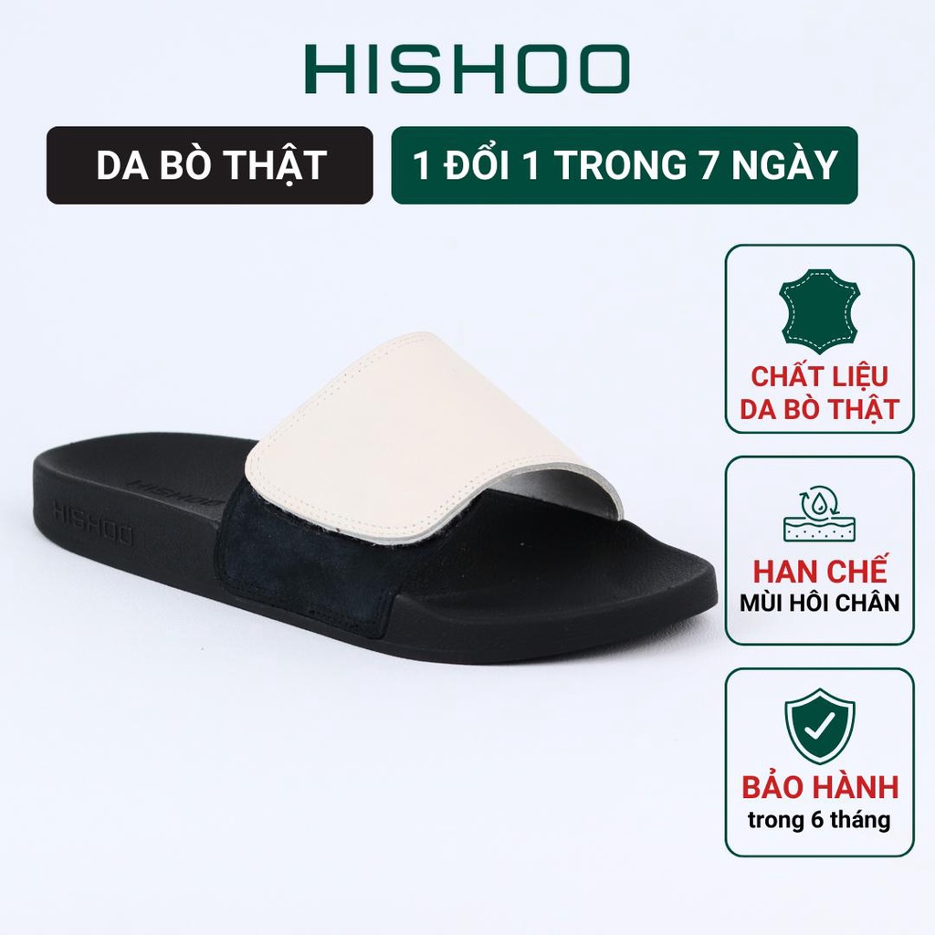 Dép quai ngang slipper Xé dán cao cấp nam, nữ HISHOO siêu nhẹ da bò thật thời trang size 36-45 U115