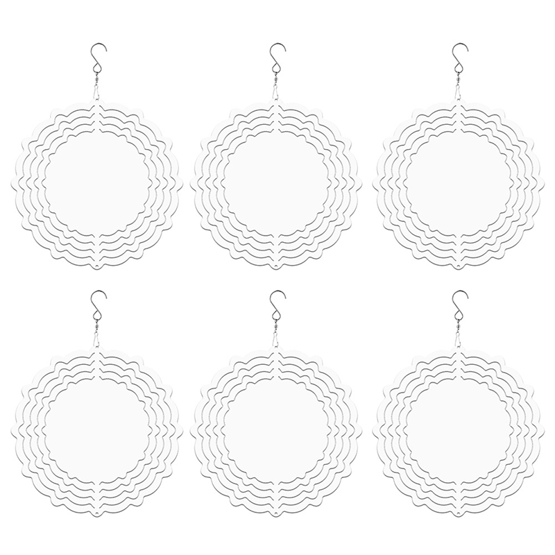 6Pcs 8in Sublimation Wind Spinner Blanks, 3D Aluminum Christmas Wind Powered Kinetic Spinner Spinner Suspension Trim Sublimation Wind Spinner for Yards & Garden Round