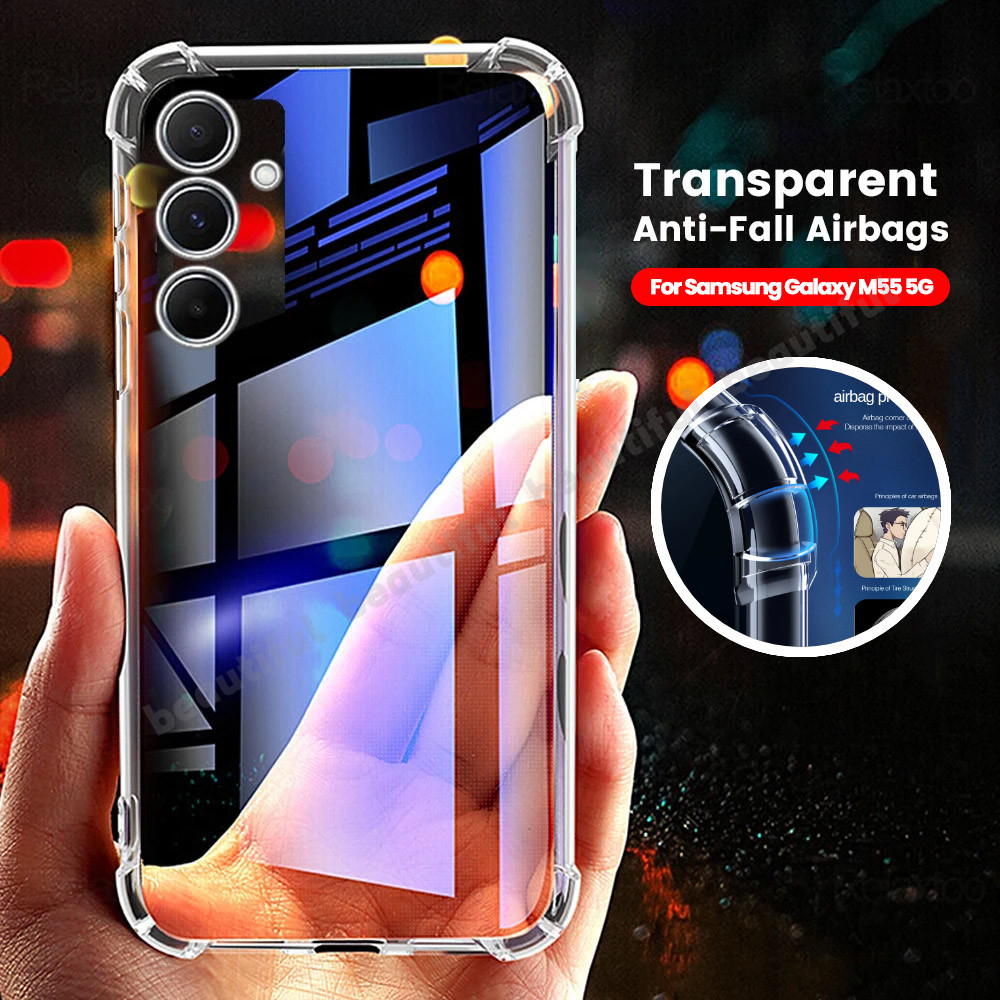 Gia Cố Góc Chống Sốc Trường Hợp Tương Thích Cho Samsung Galaxy M55 M54 M34 M14 M15 Transparet Rõ Ràng Bìa nhựa TPU mềm Ống Kính Bảo Vệ Ốp điện thoại M 55 M 15 Cover Quay Lại Samm55