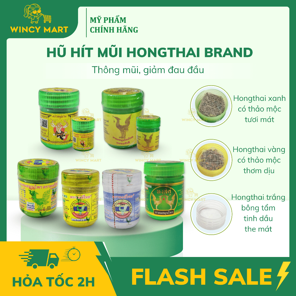 [Chuẩn Thái] Hũ Hít Thông Mũi HONGTHAI Giảm Đau Đầu, Hít Xoang Mũi Herbal Inhalant Hongthai/ Hong Thai Brand Traditional - Wincy Mart