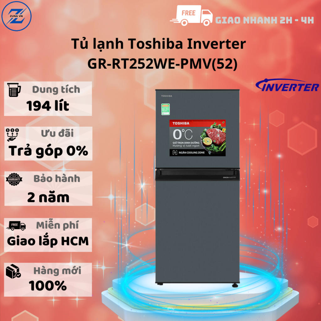 Tủ Lạnh Toshiba Inverter 194 Lít GR-RT252WE-PMV(52) - Bảo hành chính hãng 24 tháng