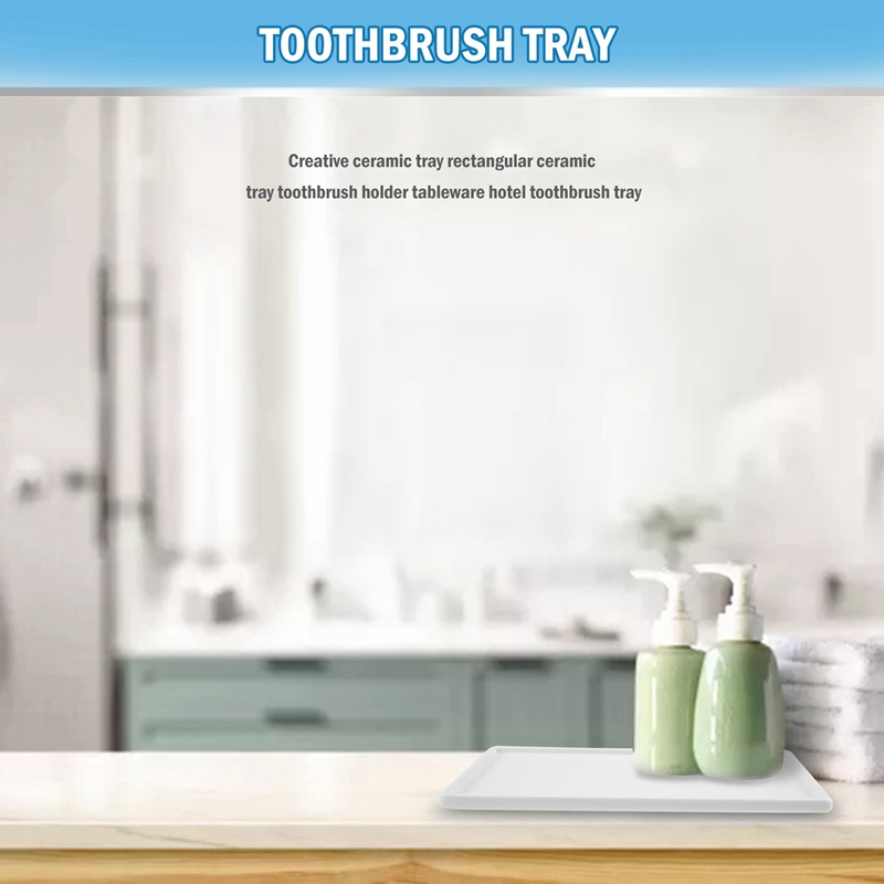 Rectangular Ceramic Tray Plate White Porcelain Rectangular Plate Mouthwash Cup Tray Bathroom Living Storage Tray