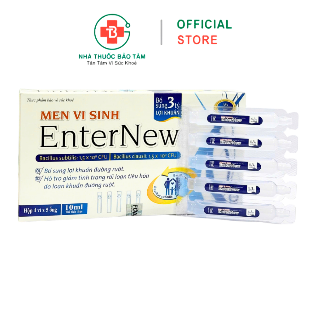 Men Vi Sinh EnterNew Bổ Sung 3 Tỷ Lợi Khuẩn Hỗ Trợ Đường Ruột Khỏe Mạnh - Hộp 4 Vỉ x 5 Ống 10ml