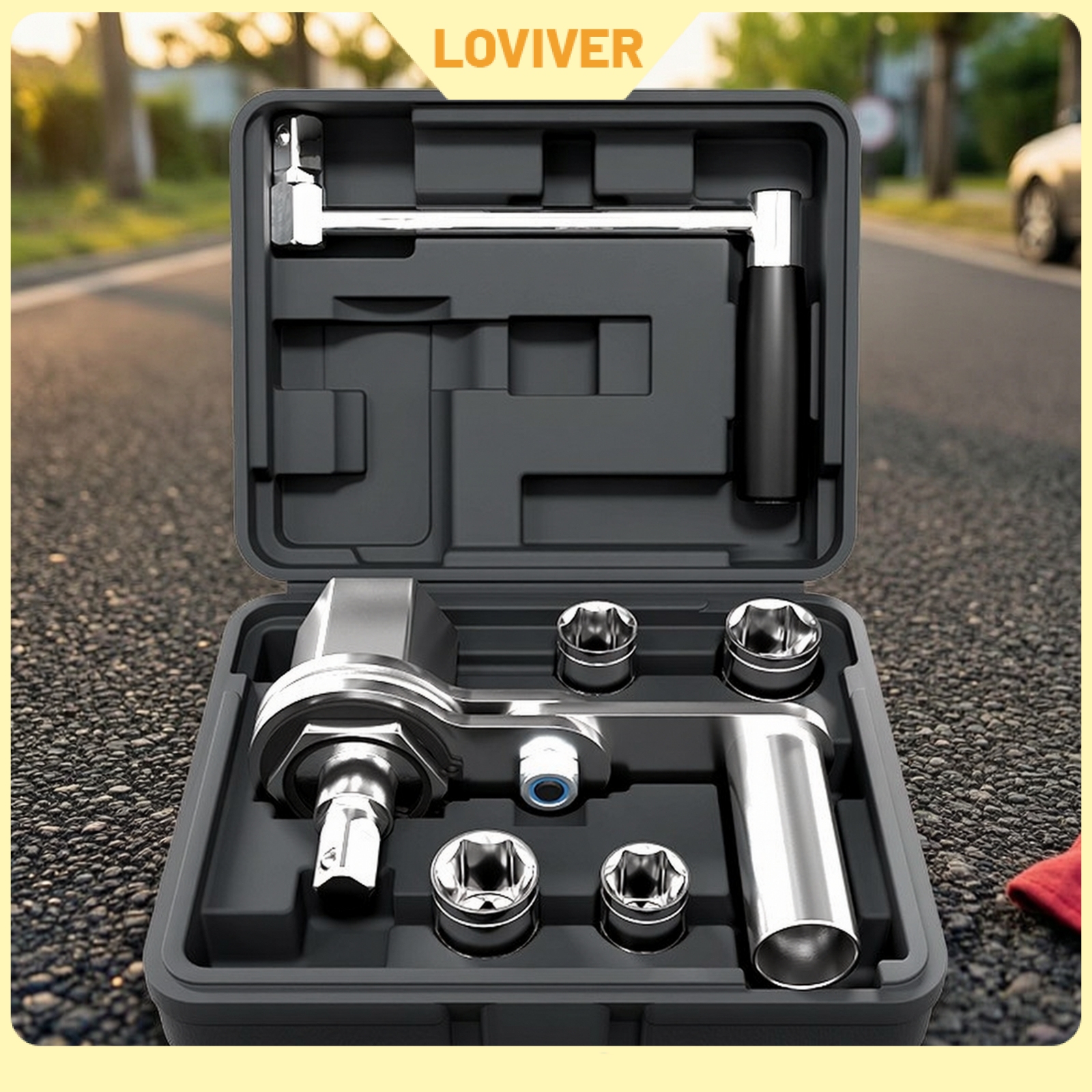 LOVIVER Hand-Crank Lug Nut Wrench with Sockets Compact Labor-Saving Wrench Portable Lug Nut Remover Tool Set Convenient for Drivers ราคา 2,418 บาท*ส่งฟรี
