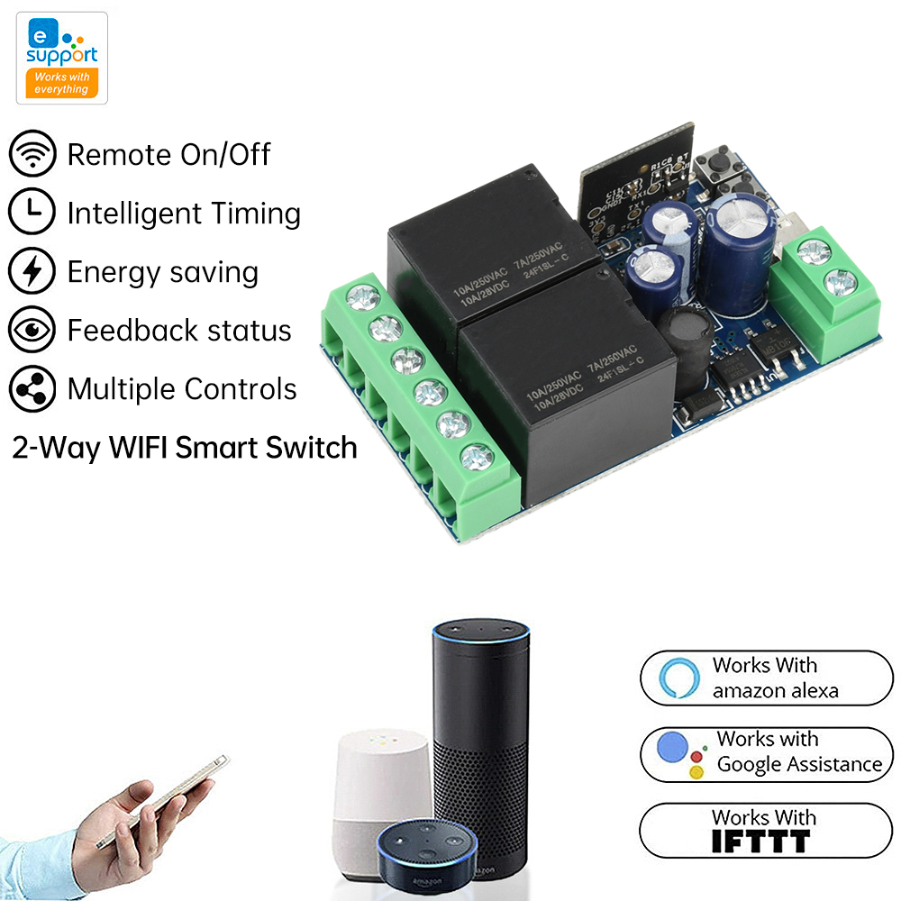 【On Sale】 EWeLink WIFI Smart Switch DC5V 2 Channel Relay 2.4GHz Remote Control On Off for Gate Door