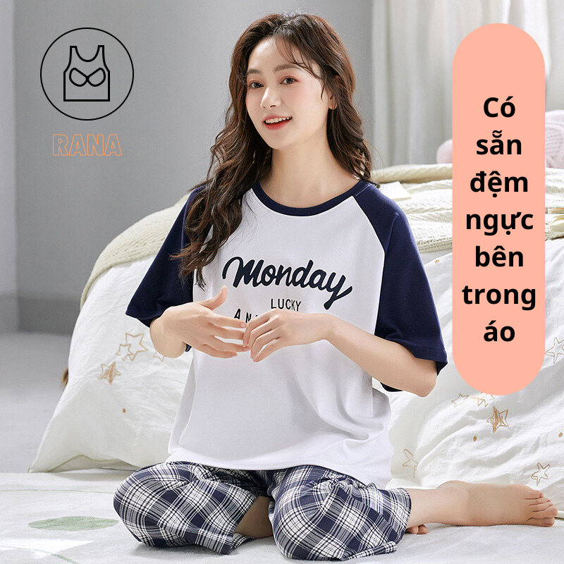 Bộ quần lửng mặc nhà tay ngắn RaNa có miếng đệm ngực không cần mặc áo lót tiện lợi thoáng mát